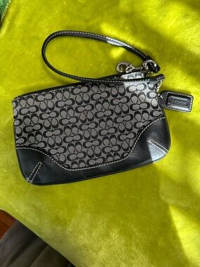 KIMS BUNDLE: Coach Black and Gray Signature Canvas Wristlet with Leather Trim
